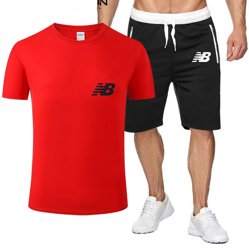 

New men's suit T-shirt + shorts 2 piece casual sportswear men's suit printed shirt + pants gym shorts
