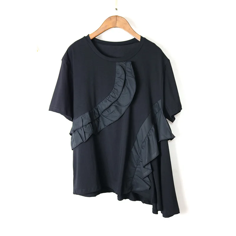 

Plus Size T Shirt Women Elegant Ruffles Irregular Tshirts O Neck Womens Clothing Desginer Tops Women 2020 Irregular LT060S50