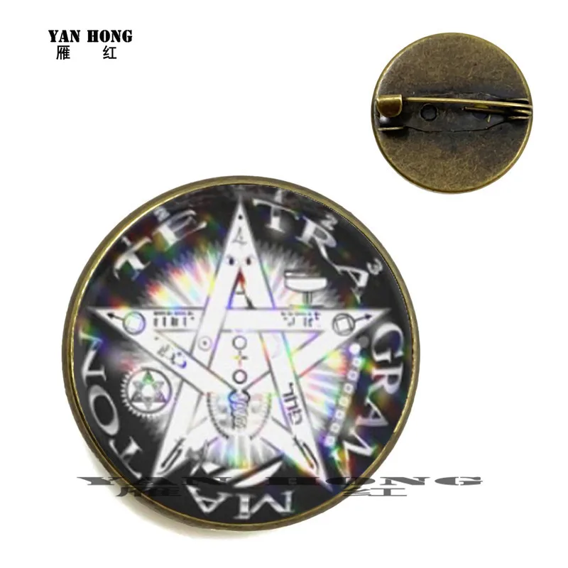 

Bronze brooch, hand crafted VINTAGE BROOCH, Pentagram glass 25mm round map Brooch