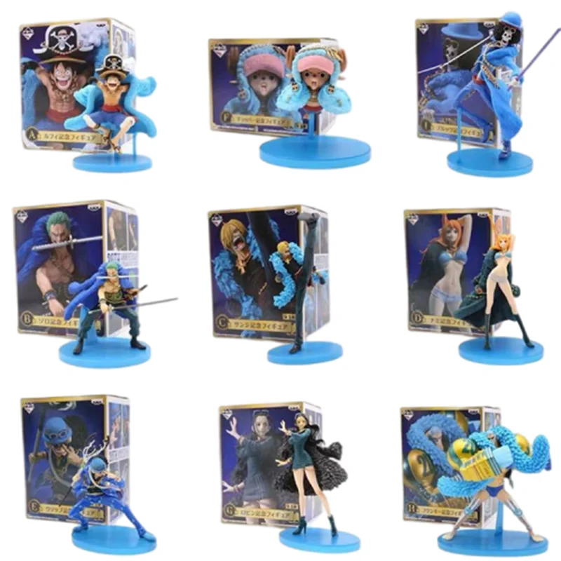 

15CM Anime One Piece Figure Straw Hat Group Full Set Of 9 Blue Costumes Luffy Zoro Nami Sanji Model Popular Children Toys