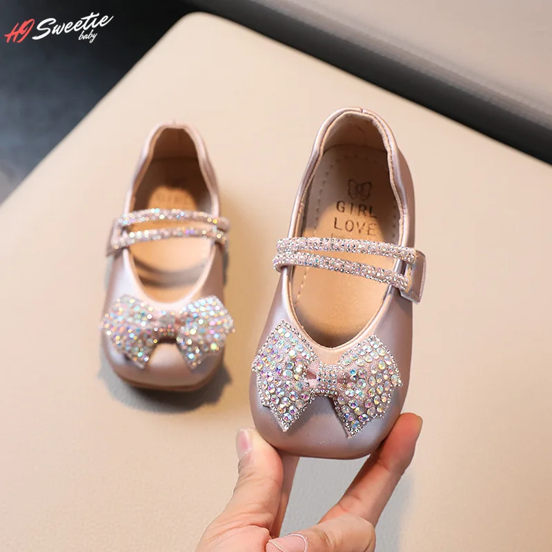 

Bowknot Girls Princess Shoes 2021 New Soft Children's Leather Shoes Korean Square Toe Flat Kids Shoes