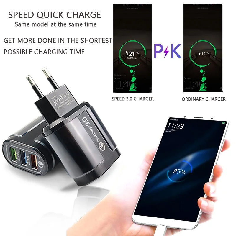 

Wall charger Adapter 3.0 EU/US Mobile Charger 18W Tablet Phone Chargers USB Quick Charge Plug Portable Fast Charging Head