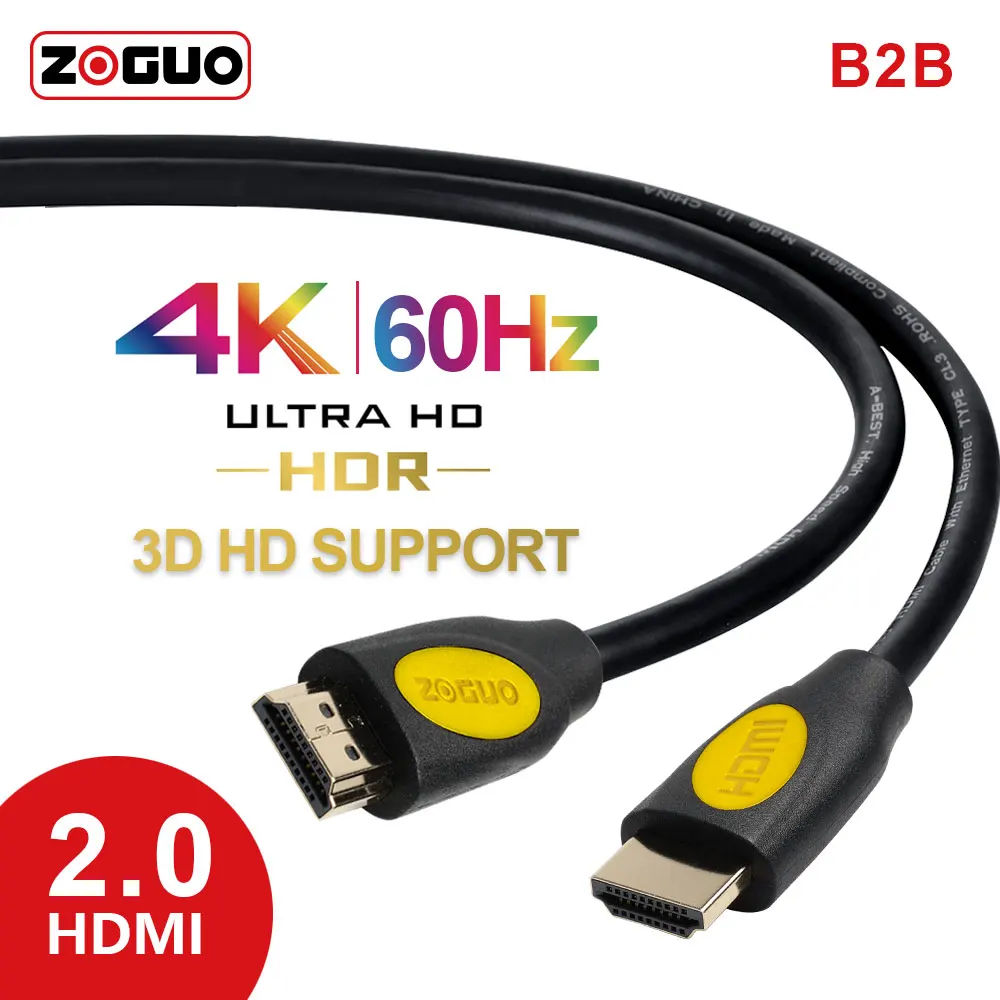 Видео и аудио кабель HDMI 2.0 4K @ 60Hz 2K 2 0Hz 120 P HD штырь-штырь для Xiaomi Mi Box IPTV PS4 Yellow |