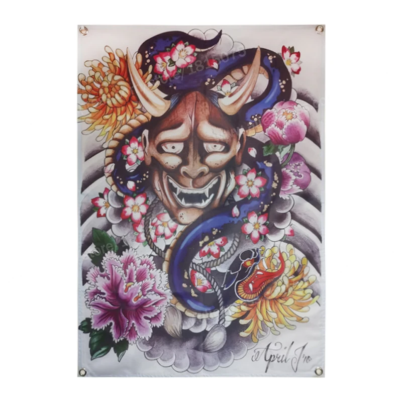 Цветок череп Японский тату плакат флаг женский подвесной 4 люверса в углах 3*5