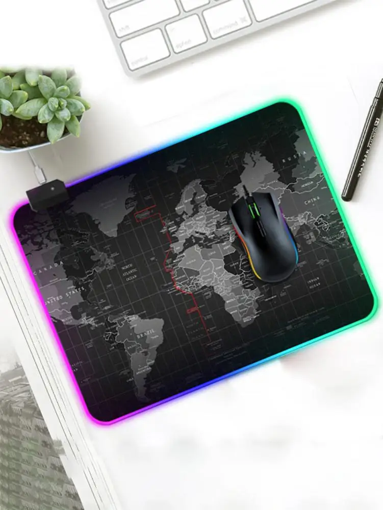 Игровой коврик для мыши светодиодный освещение карта мира RGB светодиодный мышь с подсветкой коврик для ПК ноутбука настольная доска для ключей коврик для мыши Компьютерная площадка