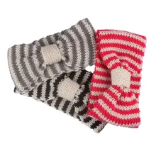 Bandeau de cheveux à rayures à deux tons pour femmes, en laine tricotée, avec nœud, nouvelle collection automne et hiver  (2)