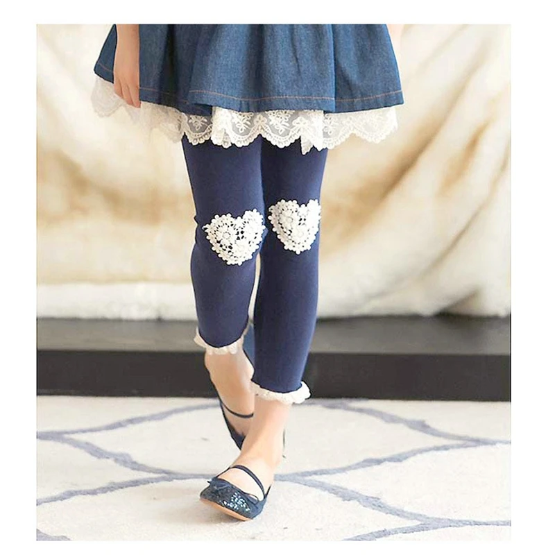 Леггинсы Стразы с оборками кружевные штаны принцессы сердечками хлопковые