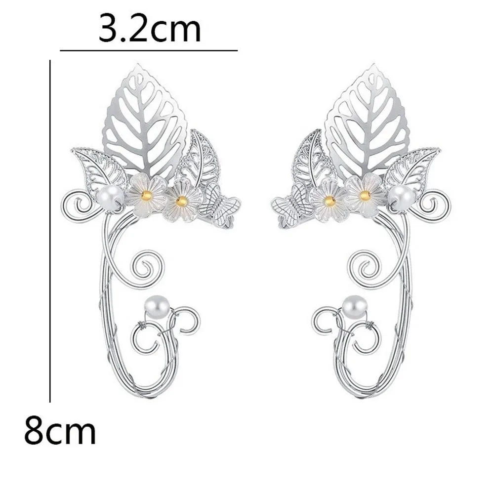 Chic Elf Pearl Hollowed Flower Leaf Cosplay Fairy Ear Wrap Cuffs Earrings for Women Girls Wedding Jewelry Halloween jewelry | Украшения и
