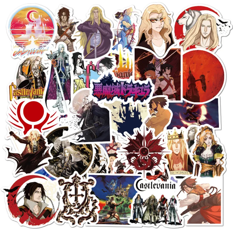 

10/50pcs Game Castlevania Vampire Wars Stickers PVC Graffiti Stickers Skateboard Suitcase Luggage Guitar Laptop For Kids Toys