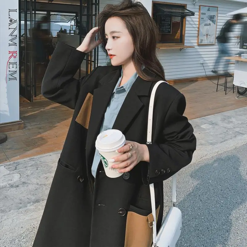 

LANMREM 2022 Spring Autumn Trench Coat for Wome Solid Color Lapel Single Breasted Long Sleeve Loose Coats Female Fashion 2M316