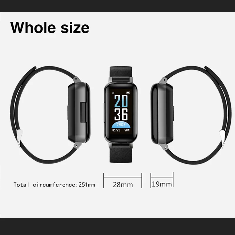 

New T89 Smart Bracelet Binaural Call Sport Pedometer Wireless Bluetooth Headset 2-in-1 tws Heart Rate Monitor waterproof Watch