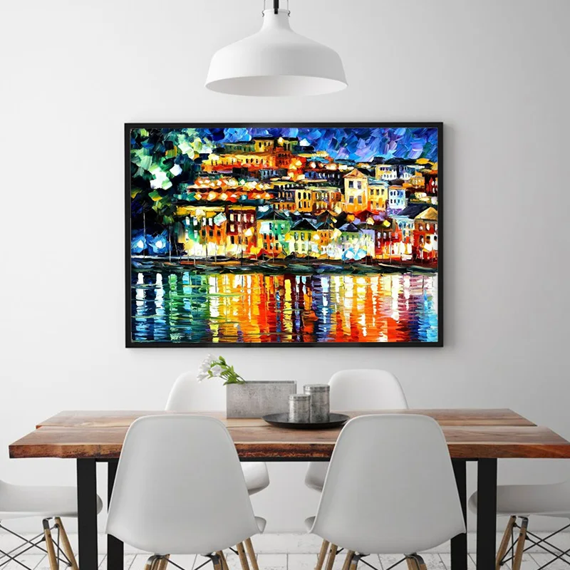 DIY Цифровая живопись морской пейзаж речной город художественное украшение