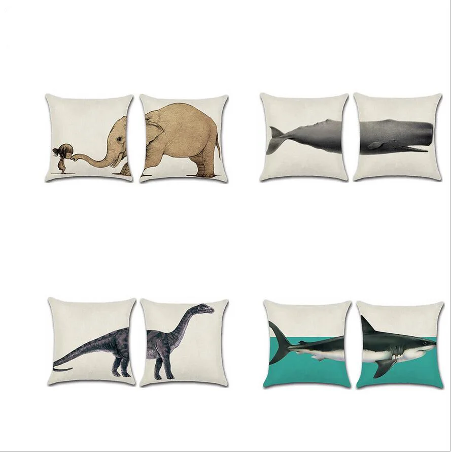 

3D Elephant Dinosaur Shark Print Pillowcase Home Soft Decor Animal Pattern Cushion Cover Linen Car Sofa Chair Waist Pillow Case