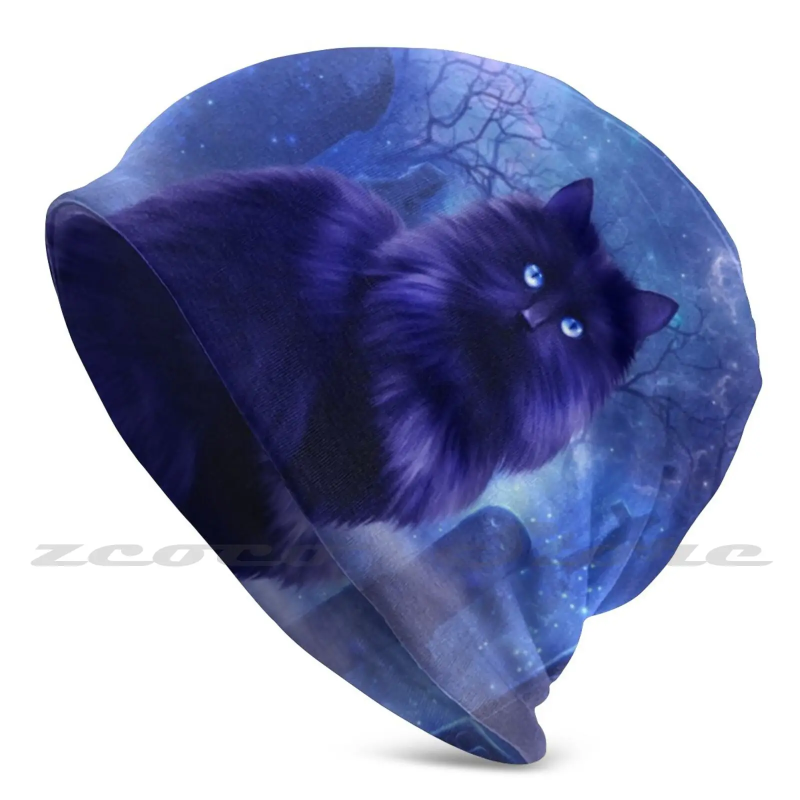 

The Witches Familiar Knit Hat Elastic Soft Personalized Pattern Present Cap Cat Gothic Galaxy Witches Feline Cats Cosmic