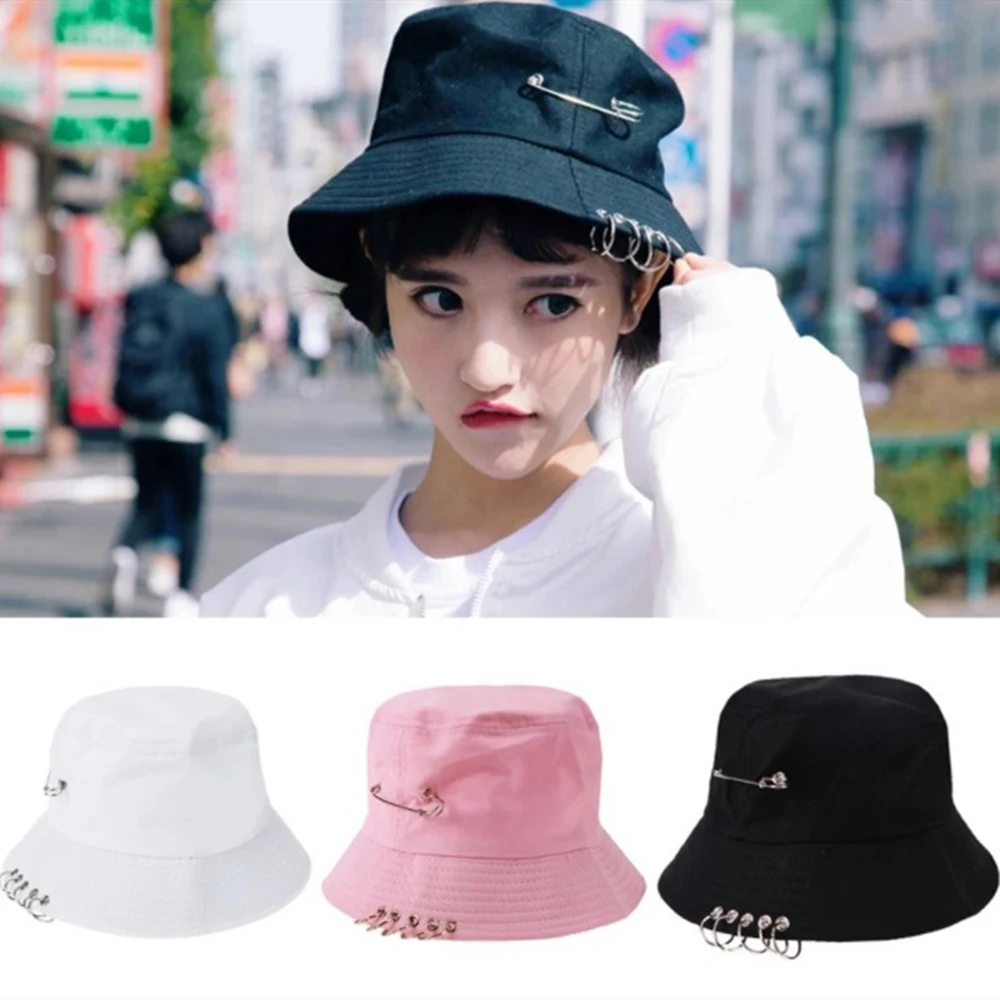 

Women's Trendy Summer Harajuku Bucket Hats Sunscreen Hat Traveling Fisherman Hat Man Beach Cap With Hoop Pin