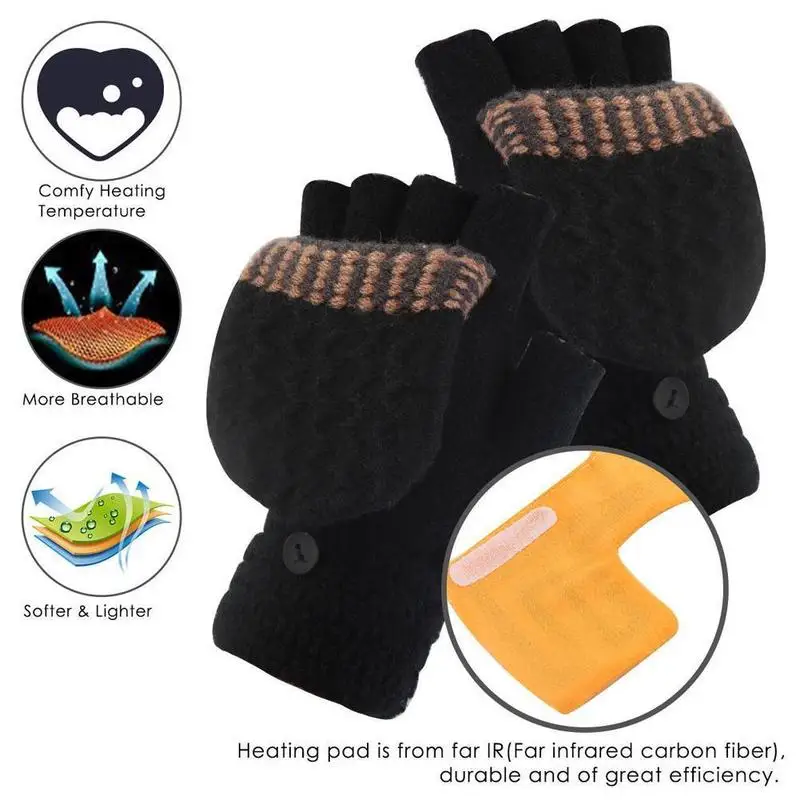 

Men's Women's Secure USB Heating Gloves Hand Warmers Winter Mittens Laptop Half Fingerless Electric Two-Sided Heating Gloves