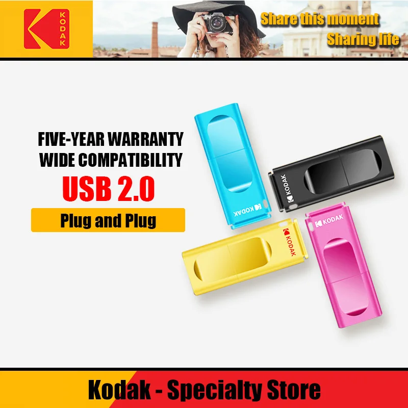 Портативный U диск Kodak K232 USB 2 0 16 ГБ 32 64 флеш накопитель карта памяти цветной