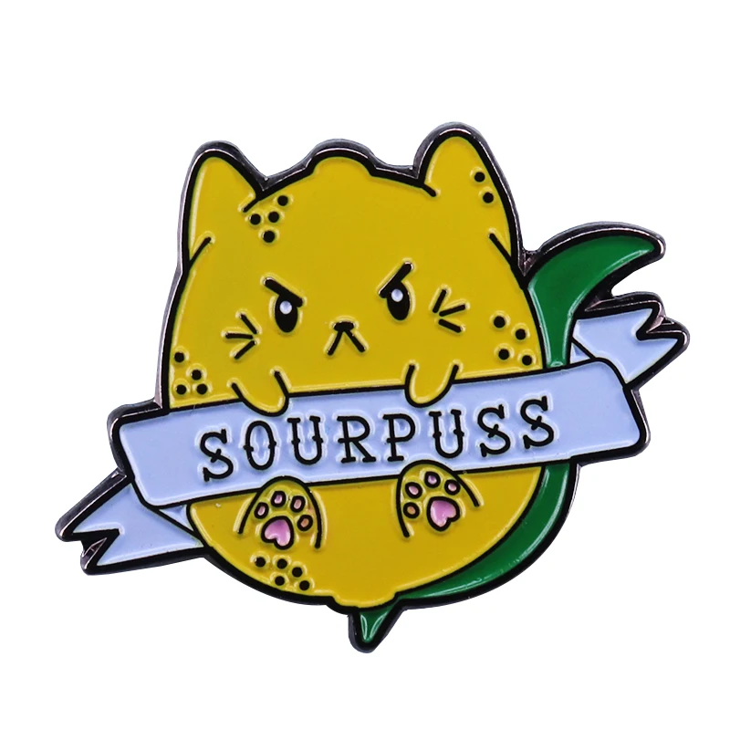 Sourpuss значок с изображением кота лимонный Вдохновленный Смешной Каламбур art