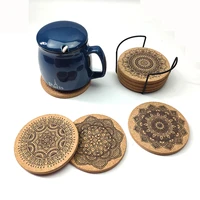 1 set creative nordic mandala design round shape cork coasters premium wooden coffee cup coasters with storage stand home decor