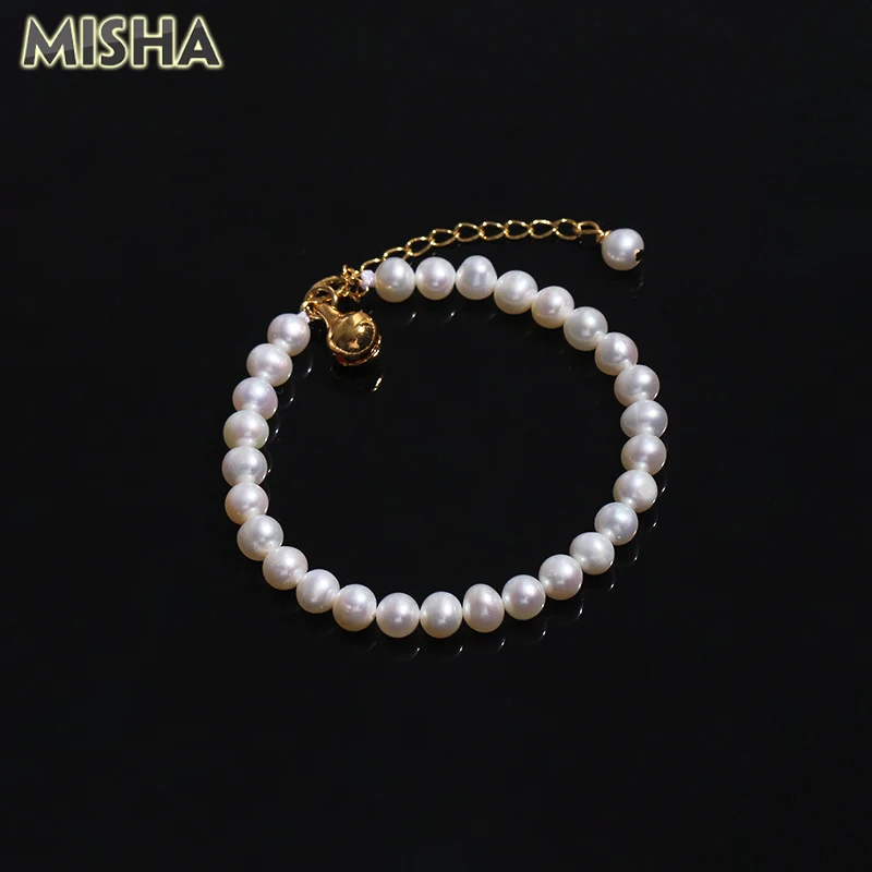 

MISHA NEW Bracelet For Women Natural Pearl Bracelet Fine Jewelry 14K Gold Filled Charm Birthday Gifts For Women Ladies Girls
