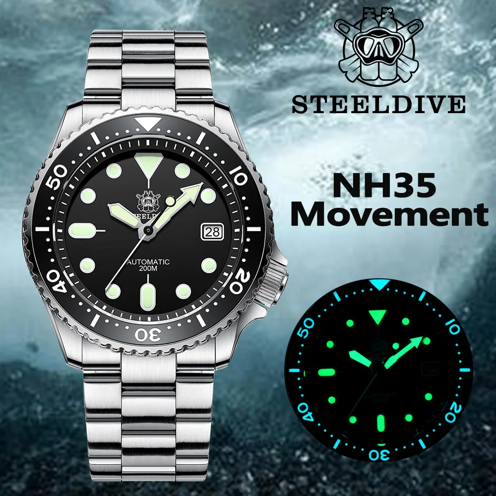 

Часы мужские механические из нержавеющей стали, с керамическим циферблатом, 200 м