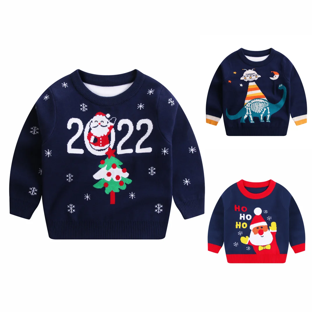

New Year's Boy's Sweater Santa Claus Children's Clothes Knitwear Cotton Sweaters Boys Keep Warm Base Outer Tops