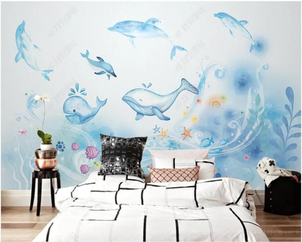 

custom mural Photo wallpaper Cute cartoon whale underwater animal children's room home decor 3d wallpaper for walls in rolls