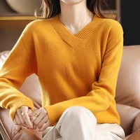 2021 autumn and winter cashmere chic knit bottoming shirt thick fashion solid color v neck pullover womens 100 wool sweater