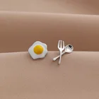 Серьги-гвоздики женские в форме ножа и вилки, ассиметричные серьги