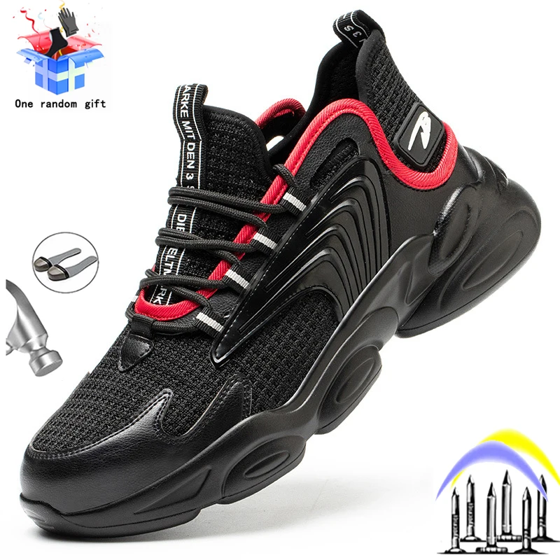 

Men Fashion Breathable Safety Boots Indestructible Steel Toe Cap Work Shoes Puncture-Proof Light Breathable Non-slip Sneakers