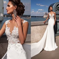 Cheap Sexy Chic Bohemia Ivory Illusion Lace Summer Mermaid Backless Beach Wedding Dresses Bridal Gowns