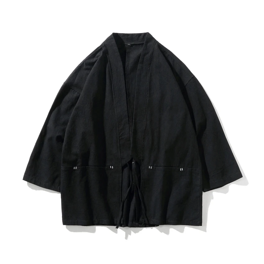 

Vintage Japanese Style Summer Kimono Haori for Men Cardigan Harajuku Solid Color Cotton Male Coat Jacket Chinese Tops