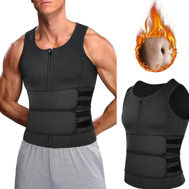 

New Men Body Shaper Waist Trainer Sauna Vest Double Belt Abdomen Slimming Sweat Vest Fat Burner Shapewear Tank Tops Fitness Belt