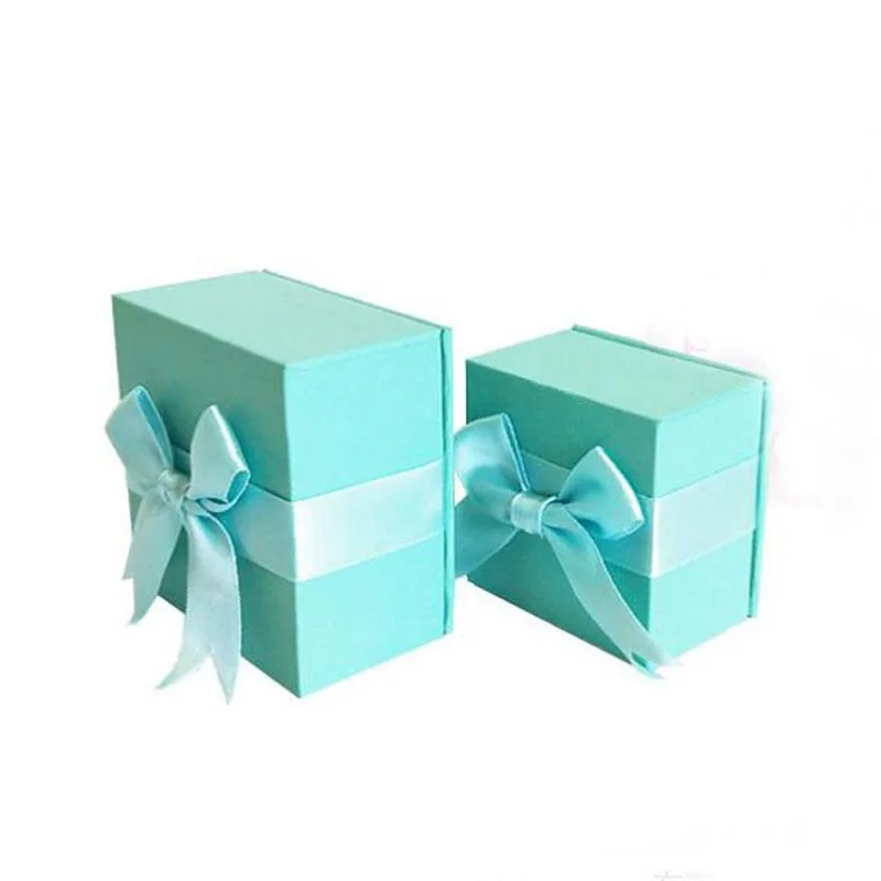 Blue Ring Box Necklaces Packaging Jewelry Set Boxes with Butterfly ribbon 40pcs/lot cardboard Square For Gifts | Украшения и