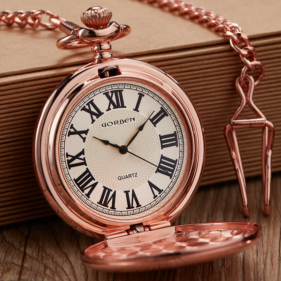 Кварцевые карманные часы GORBEN с циферблатом и римскими цифрами гладкий Чехол