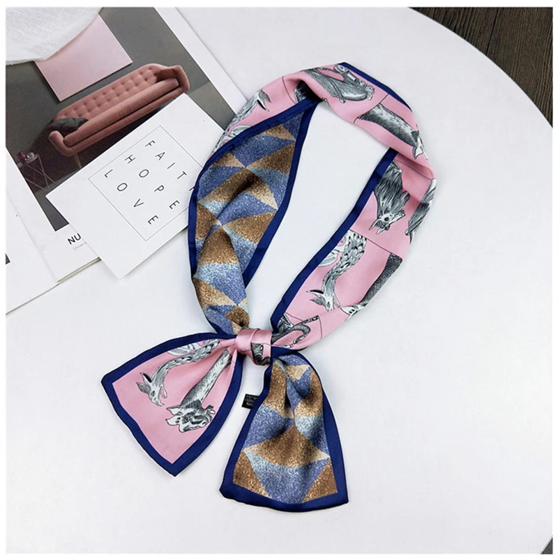 

2020 Элегантный Цветочный Шелковый длинный женский шарф повязка для волос небольшой шейный платок головной платок с животным мотивом шарфы д...