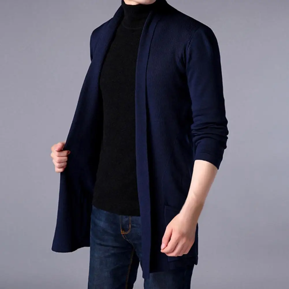 

Anti-shrink Stylish Slim Cardigan Winter Long Jacket Streetwear Men Jacket Cardigan for Daily Wear