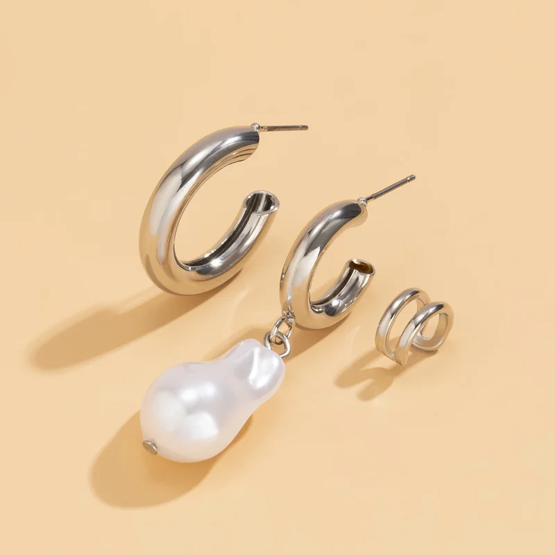 

Women Jewelry Metal Earrings Simply Design Hip Hop Hot Selling Simulated Pearl Drop Earrings For Women Party Gifts