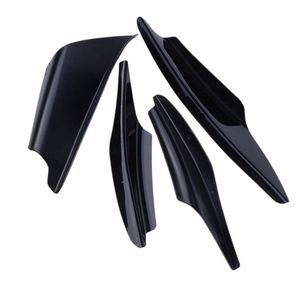 

4Pc Universal Surface Car Bumper Front Lip Wrap Angle Spoiler Shovel (Black)
