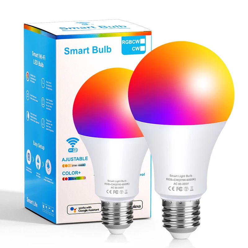 

Dimmable Modes 10W WiFi Smart Bluetooth Light Bulb E27 B22 LED RGB Lamp Alexa/Google Home Tuya Life APP Dimmable Warm White Bulb