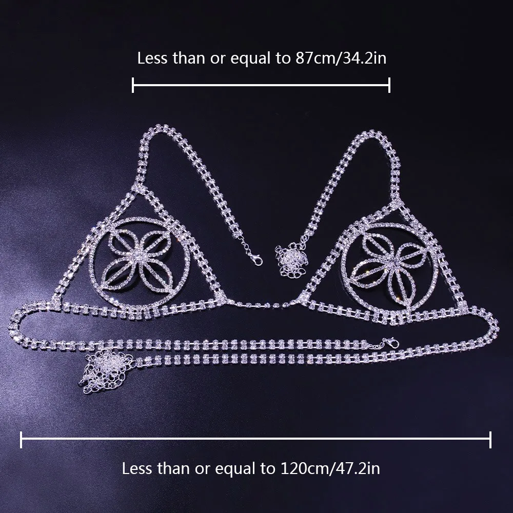 Designer Flower Crystal Bra Chest Chain Top Lingerie Sexy Rhinestone Bikini Harness Body Jewelry For Women Rave Festival |