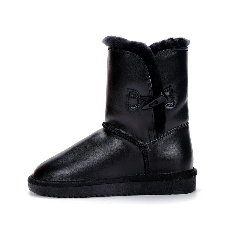 Top Quality 100% Genuine Cowhide Leather Snow Boots Natural Fur Botas Mujer Winter Real Wool Shoes For Women