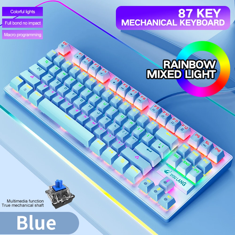 

Wire RGB Backlight Gaming Keyboard K2 Mechanical Gaming Keyboard Blue Switch 87-Key USB Wired Keyboard for PC Gamer