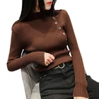 Новинка, осенне-зимний вязаный джемпер, топы, пуловеры, повседневная женская рубашка, облегающий свитер на пуговицах с длинным рукавом