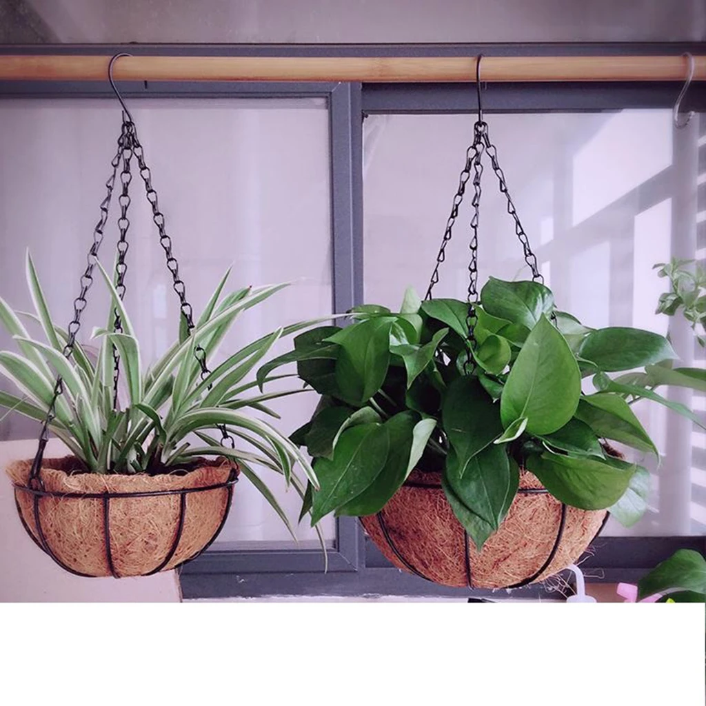 Подвесная Кокосовая корзина для цветочных горшков черный металлический каркас