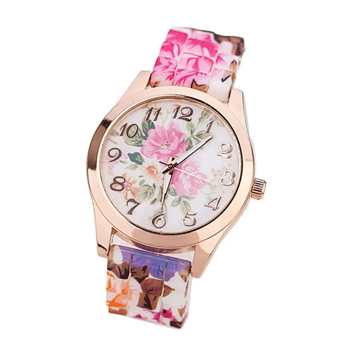 

Wristwatch Fashion Women's Girl Watch Silicone Printed Flower Causal Quartz Wristwatches Watch Women 2021 June 3 Watches Red