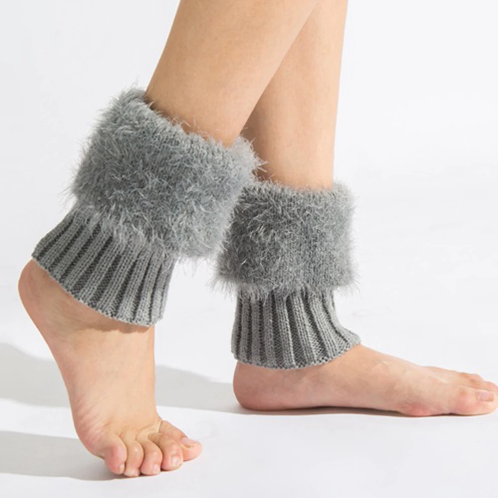 2020 Популярные Модные женские зимние однотонные вязаные гетры с искусственным