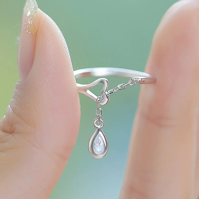 

Simple Chic Open Adjustable Water Drop Pendant Rings Creativity Women Fashion Jewelry Wedding Party Ring Gift