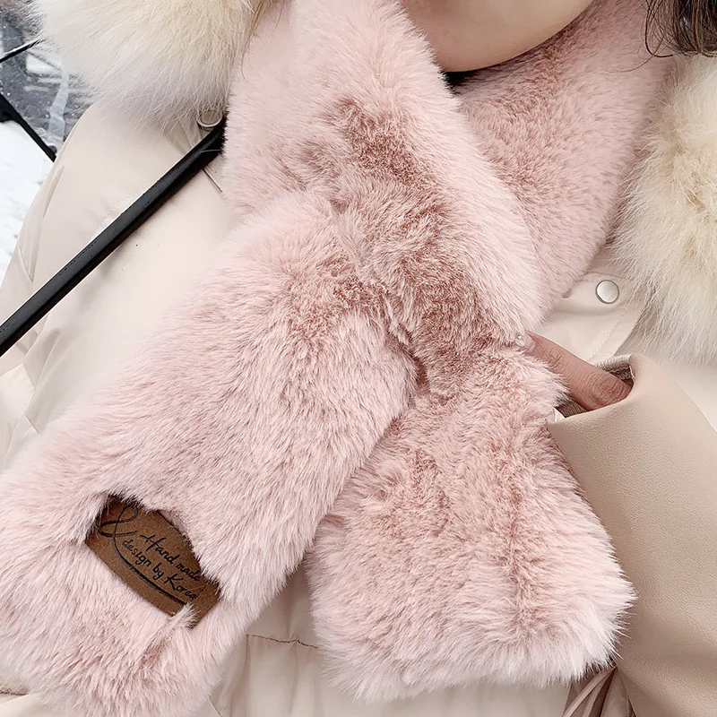 Pink Модные зимние шарфы для женщин шарфы для девочек шейный платок толстый теплый для шеи одежда аксессуары женский шарф мягкий плюшевый шарф подарок - Цвет: Pink