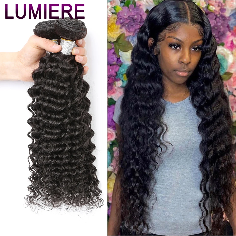 

Lumiere Hair 8-40inches Mongolian Deep Wave Bundles Hair Weave Bundles Natural Hair Extensions 1/3/4 Bundles Thick Remy Hair